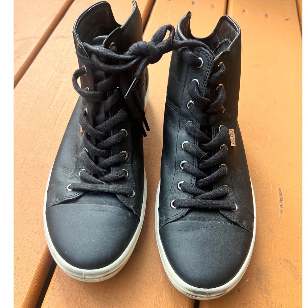 ECCO Soft 7 Womens Black Leather High Top Sneakers 430023-01001 Size 42 11-11.5